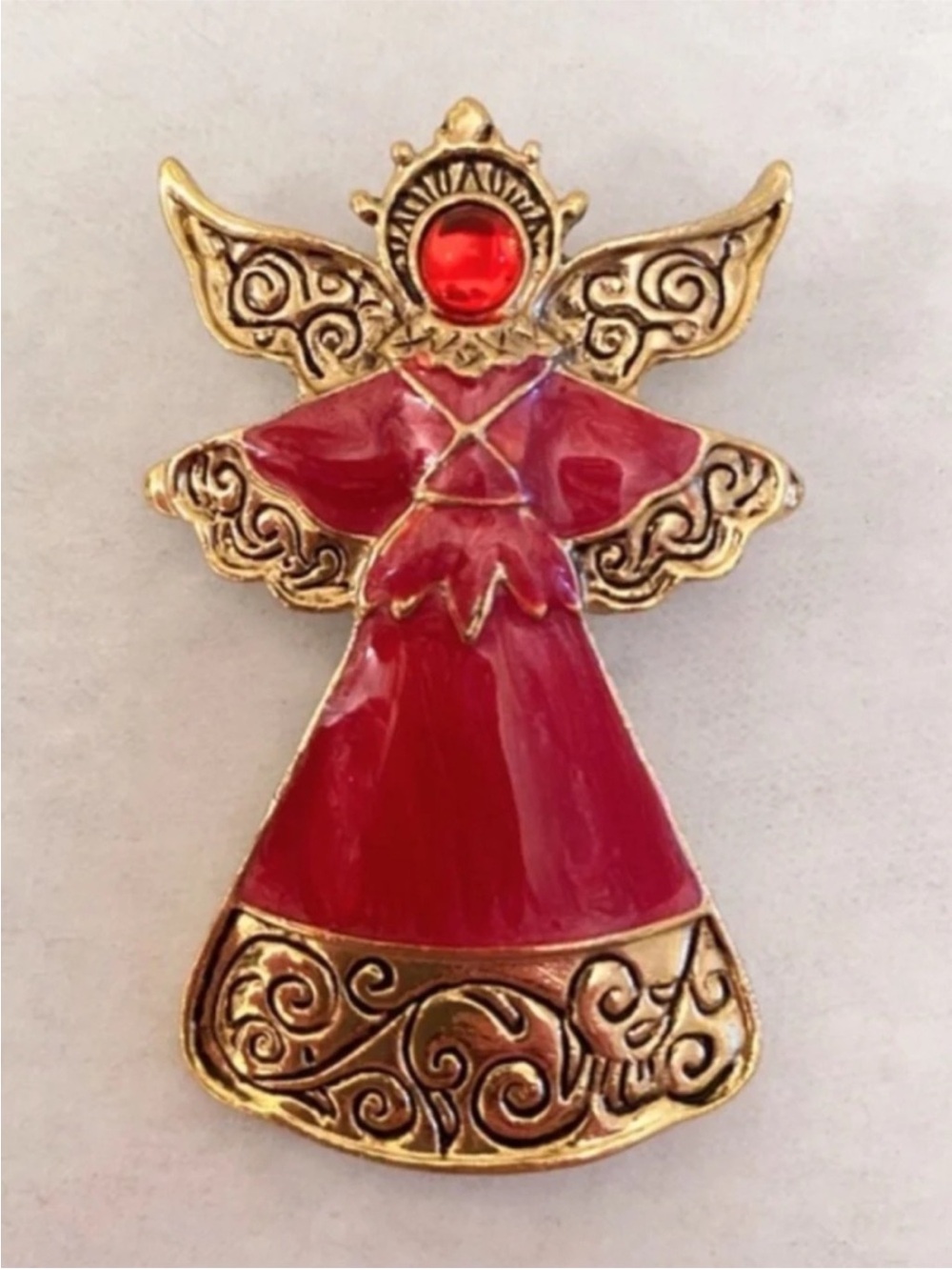 Red Angel Pin Brooch Gold Tone